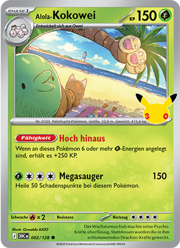 Alola-Kokowei 002 — 30 Jahre (German Pokémon TCG card)