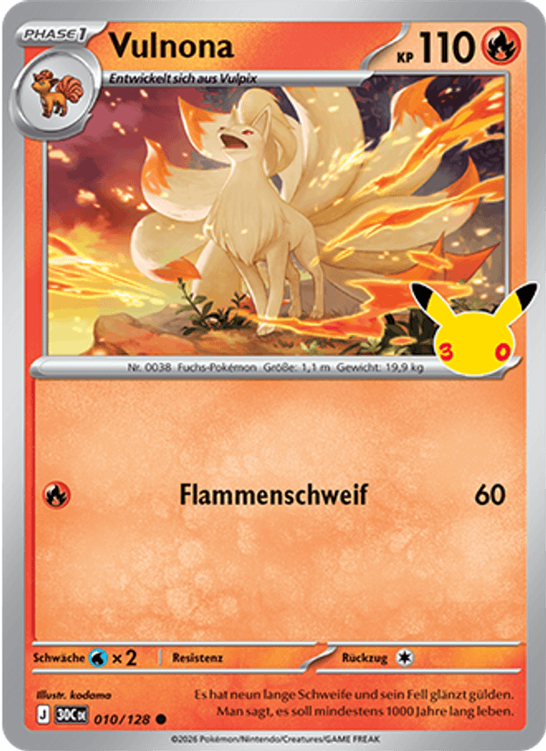 Vulnona 010 — 30 Jahre (German Pokémon TCG card)