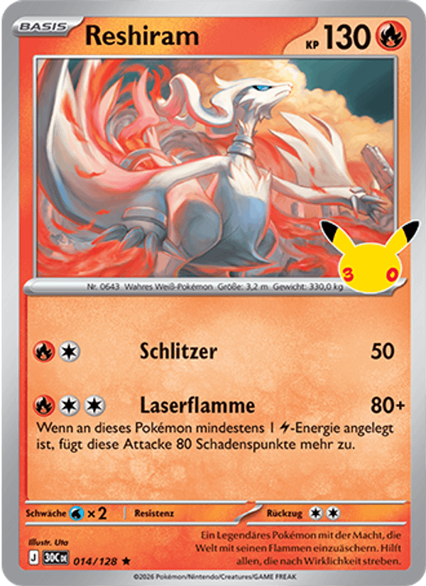 Reshiram 014 — 30 Jahre (German Pokémon TCG card)