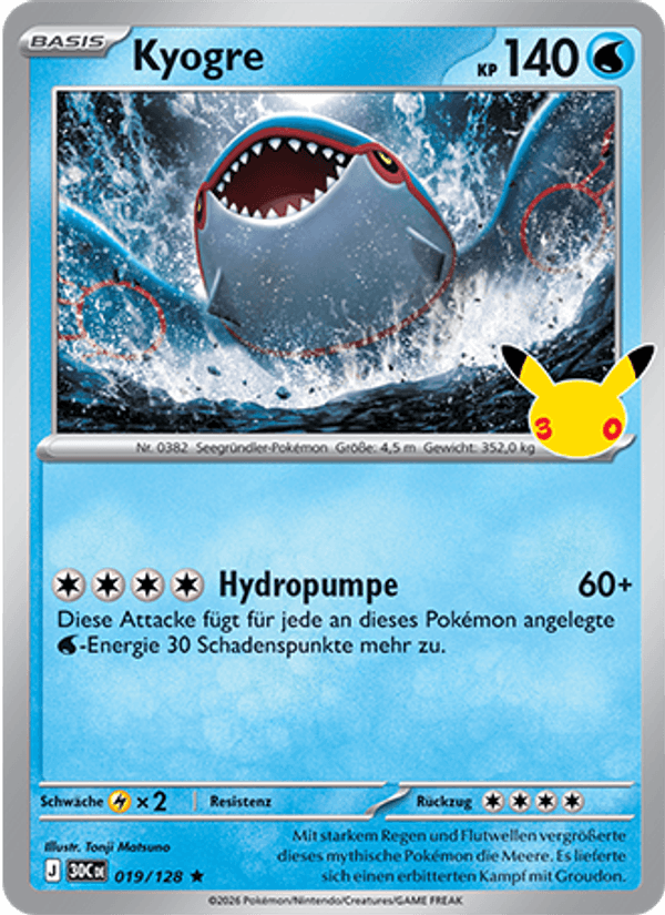 Kyogre 019 — 30 Jahre (German Pokémon TCG card)