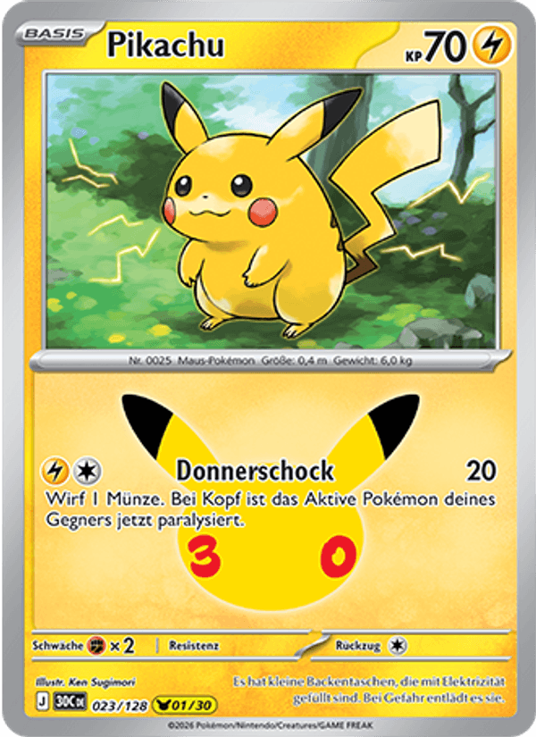 Pikachu 023 — 30 Jahre (German Pokémon TCG card)