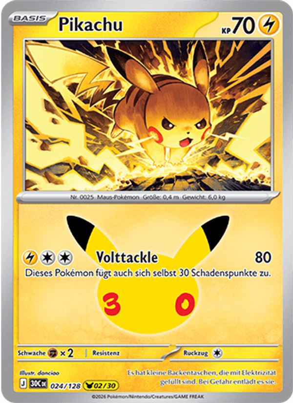 Pikachu 024 — 30 Jahre (German Pokémon TCG card)