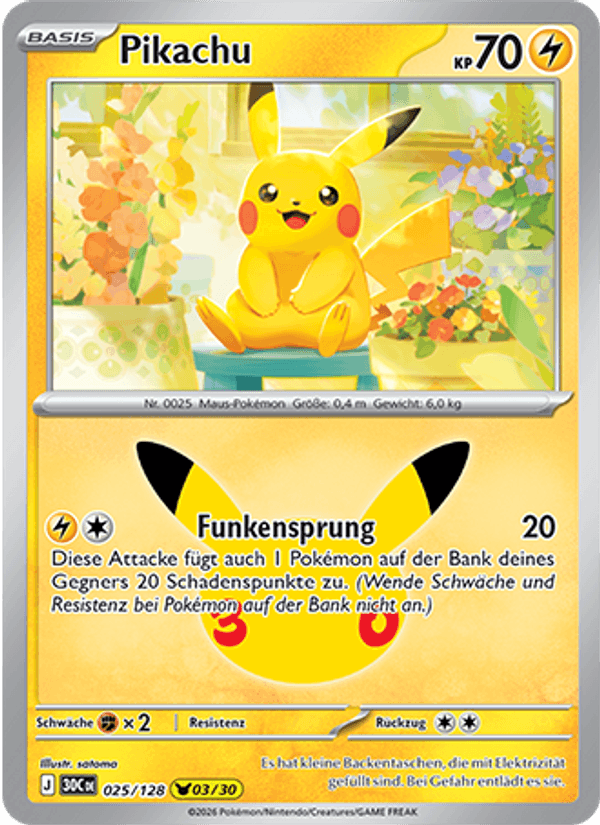 Pikachu 025 — 30 Jahre (German Pokémon TCG card)