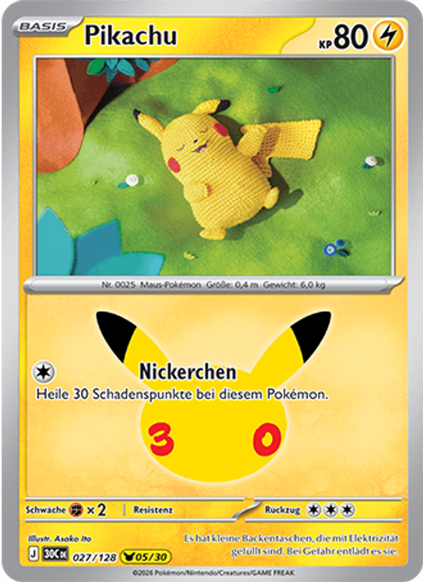 Pikachu 027 — 30 Jahre (German Pokémon TCG card)