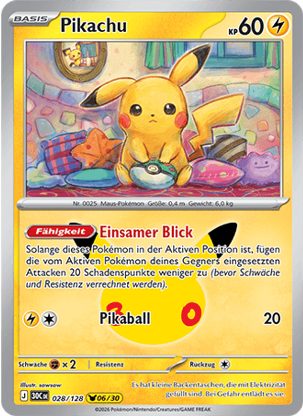 Pikachu 028 — 30 Jahre (German Pokémon TCG card)