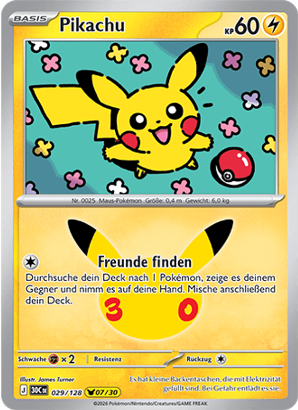 Pikachu 029 — 30 Jahre (German Pokémon TCG card)