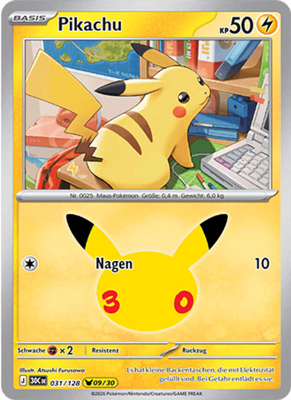 Pikachu 031 — 30 Jahre (German Pokémon TCG card)