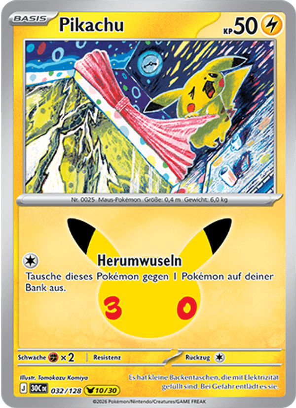 Pikachu 032 — 30 Jahre (German Pokémon TCG card)