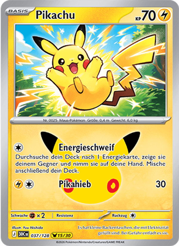 Pikachu 037 — 30 Jahre (German Pokémon TCG card)