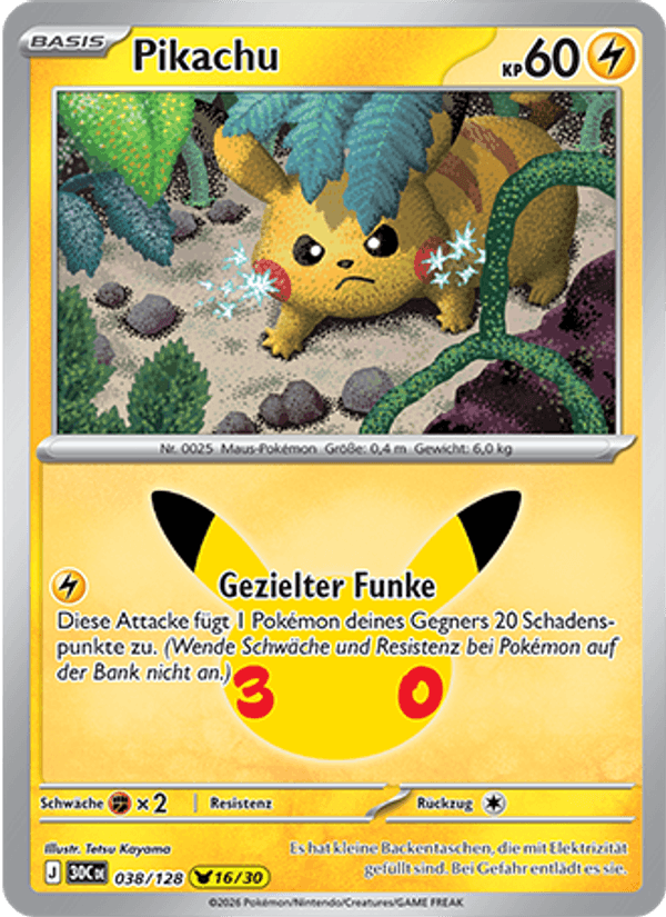 Pikachu 038 — 30 Jahre (German Pokémon TCG card)