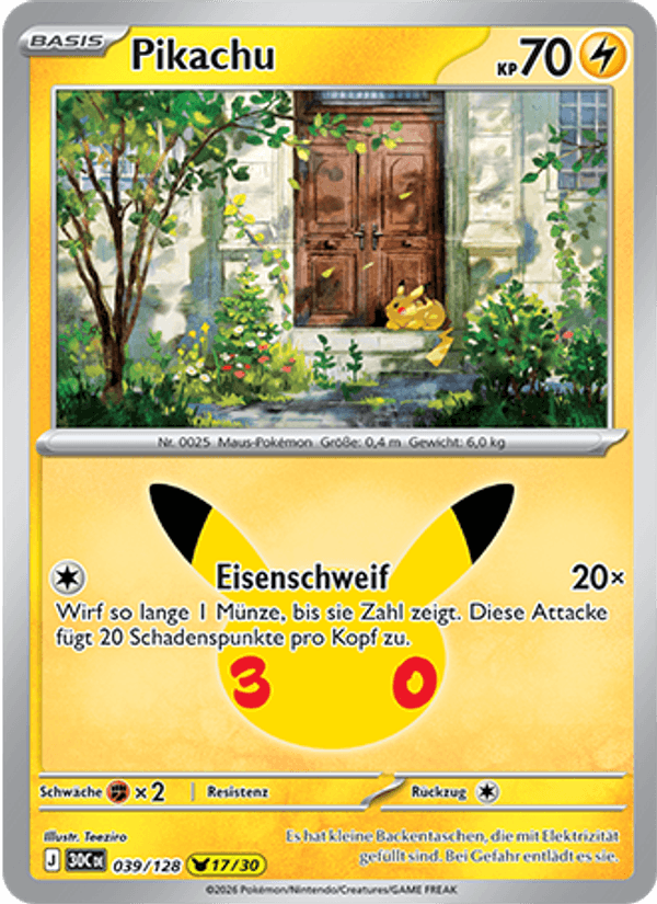 Pikachu 039 — 30 Jahre (German Pokémon TCG card)