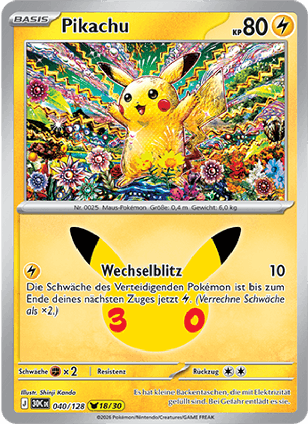 Pikachu 040 — 30 Jahre (German Pokémon TCG card)