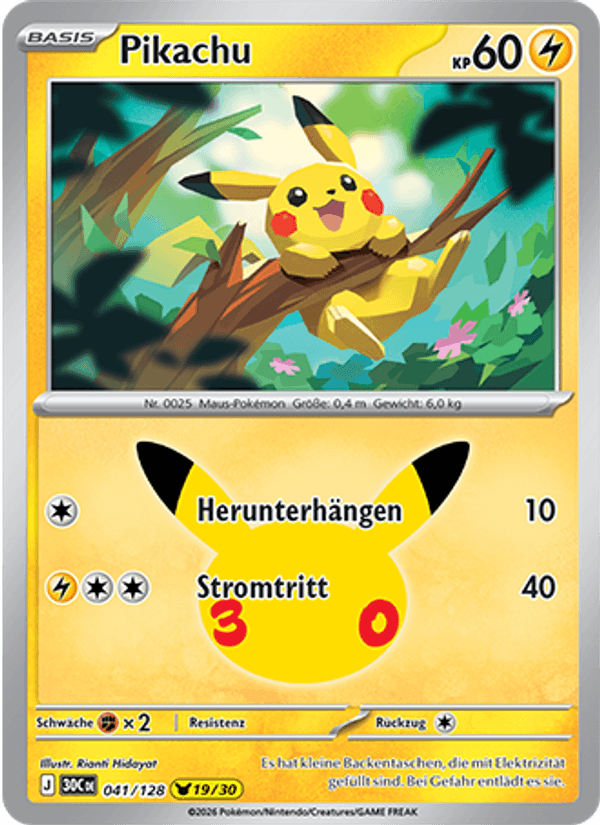 Pikachu 041 — 30 Jahre (German Pokémon TCG card)