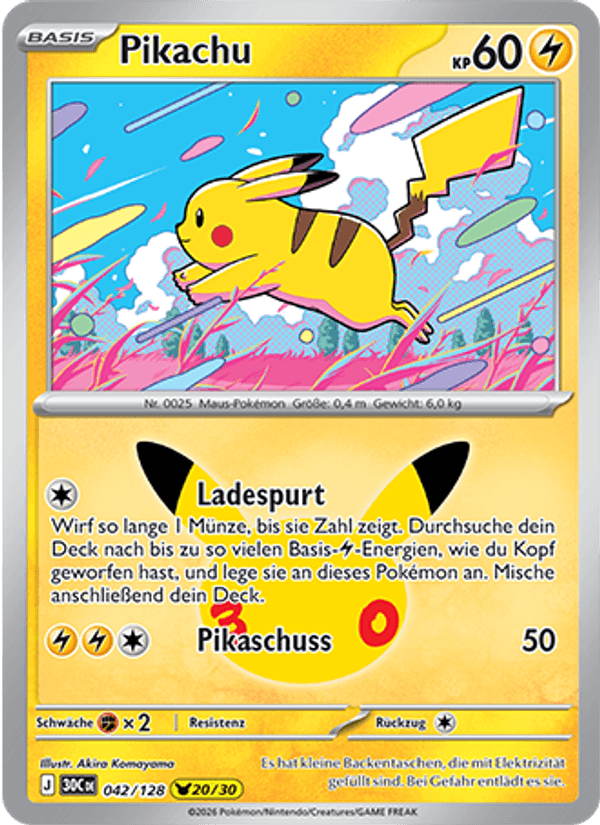 Pikachu 042 — 30 Jahre (German Pokémon TCG card)