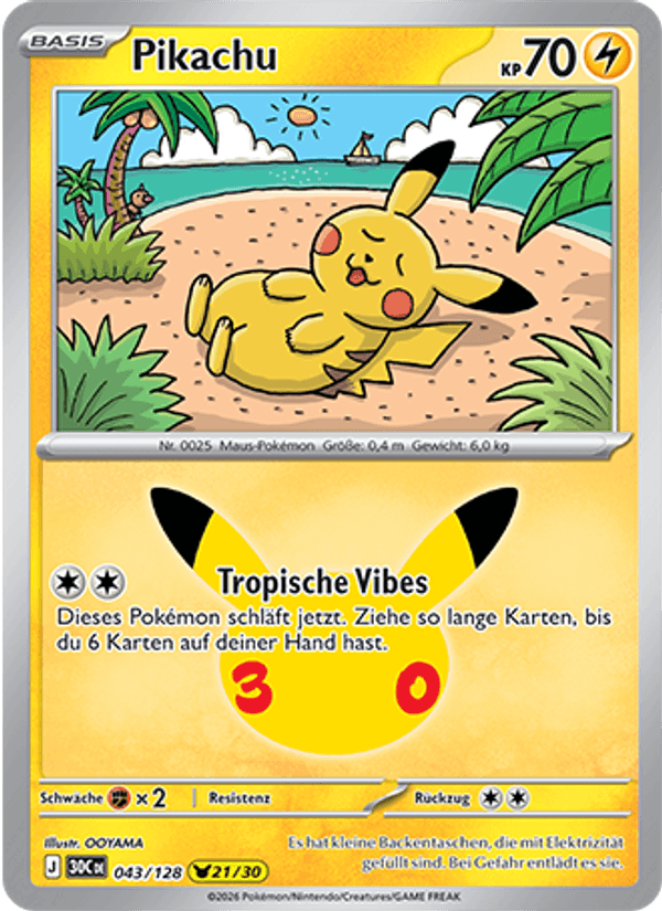 Pikachu 043 — 30 Jahre (German Pokémon TCG card)