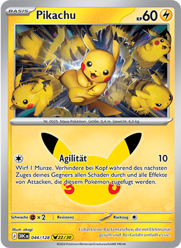 Pikachu 044 — 30 Jahre (German Pokémon TCG card)