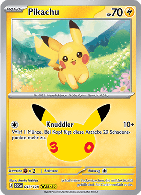 Pikachu 047 — 30 Jahre (German Pokémon TCG card)