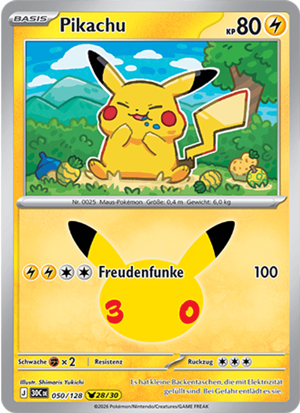 Pikachu 050 — 30 Jahre (German Pokémon TCG card)