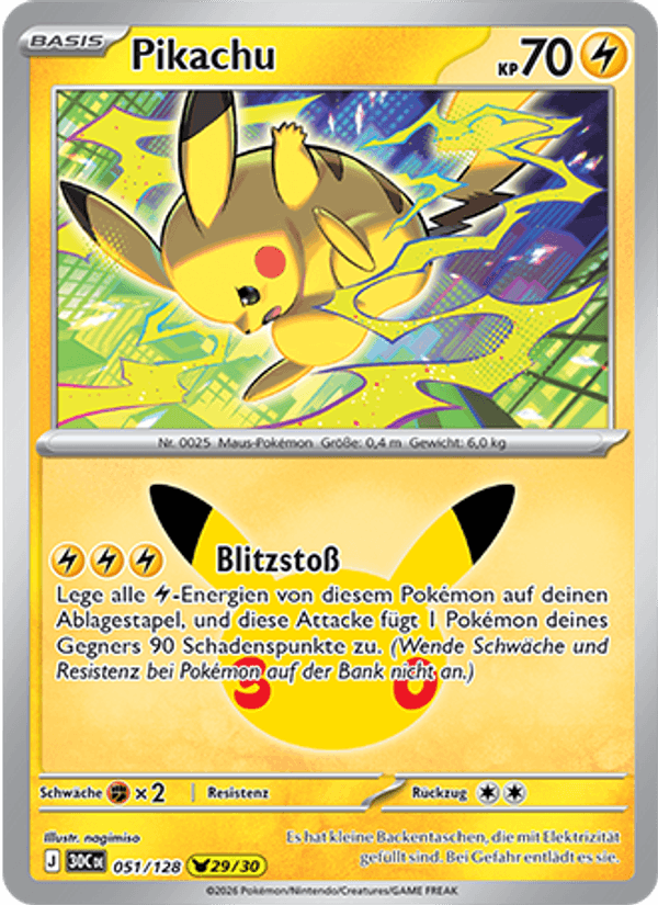 Pikachu 051 — 30 Jahre (German Pokémon TCG card)
