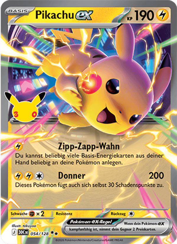 Pikachu-ex 054 — 30 Jahre (German Pokémon TCG card)