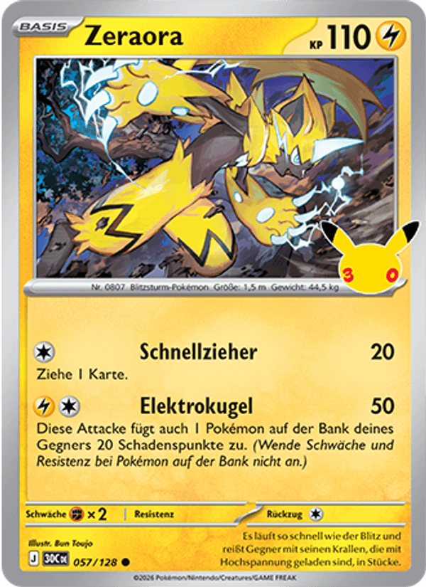 Zeraora 057 — 30 Jahre (German Pokémon TCG card)