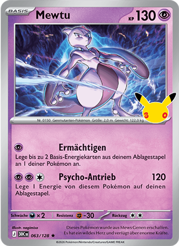 Mewtu 063 — 30 Jahre (German Pokémon TCG card)