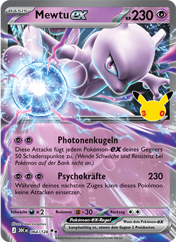 Mewtu-ex 064 — 30 Jahre (German Pokémon TCG card)