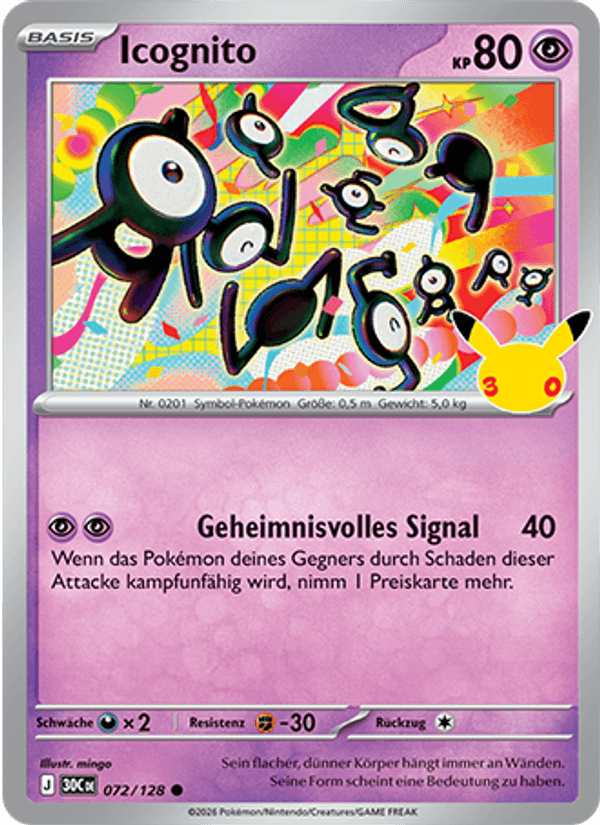 Icognito 072 — 30 Jahre (German Pokémon TCG card)