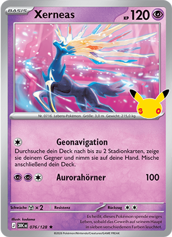 Xerneas 076 — 30 Jahre (German Pokémon TCG card)