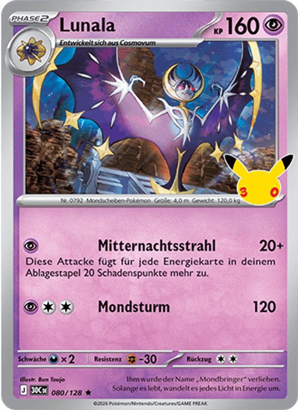 Lunala 080 — 30 Jahre (German Pokémon TCG card)