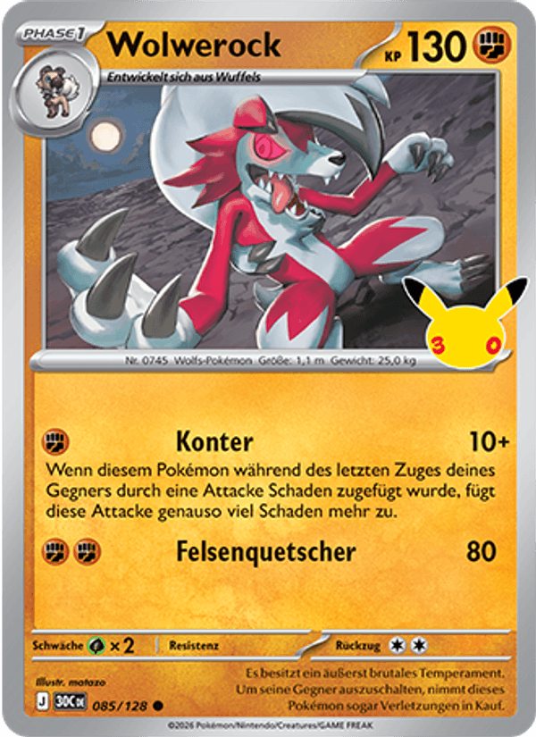 Wolwerock 085 — 30 Jahre (German Pokémon TCG card)