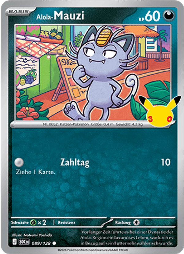 Alola-Mauzi 089 — 30 Jahre (German Pokémon TCG card)