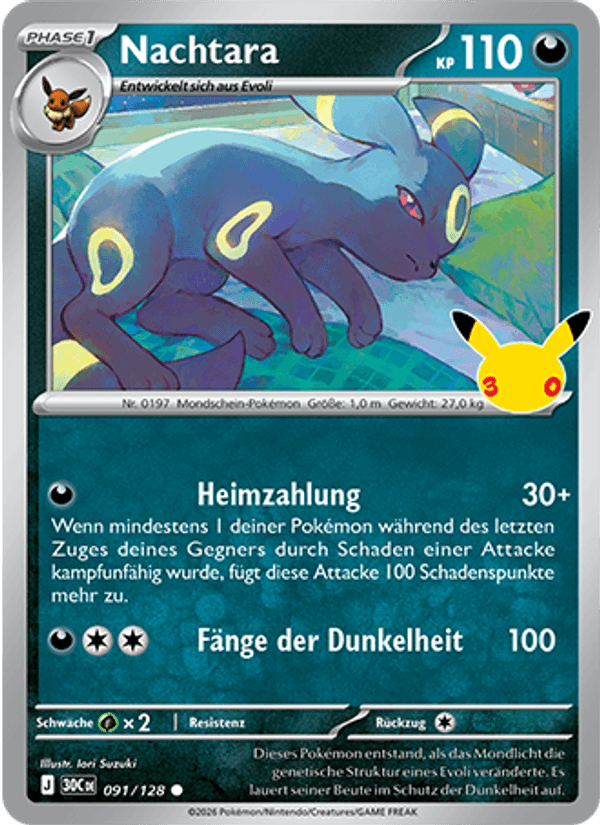 Nachtara 091 — 30 Jahre (German Pokémon TCG card)