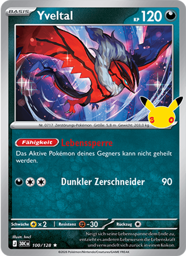 Yveltal 100 — 30 Jahre (German Pokémon TCG card)