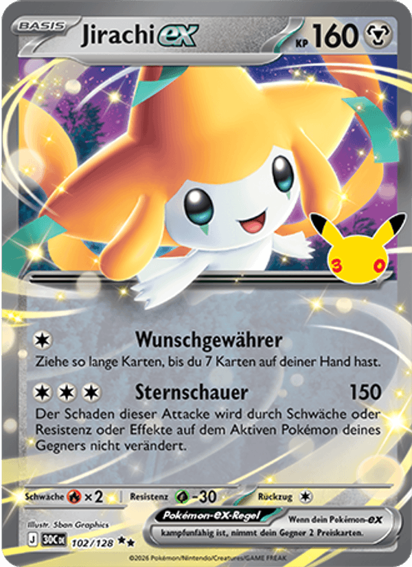 Jirachi-ex 102 — 30 Jahre (German Pokémon TCG card)