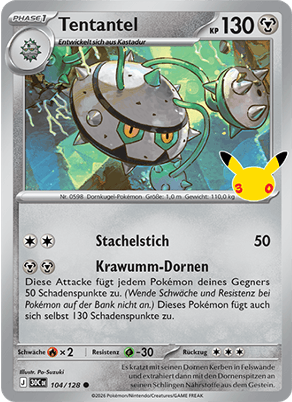 Tentantel 104 — 30 Jahre (German Pokémon TCG card)