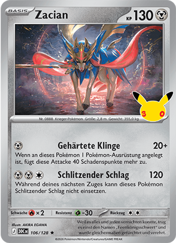 Zacian 106 — 30 Jahre (German Pokémon TCG card)