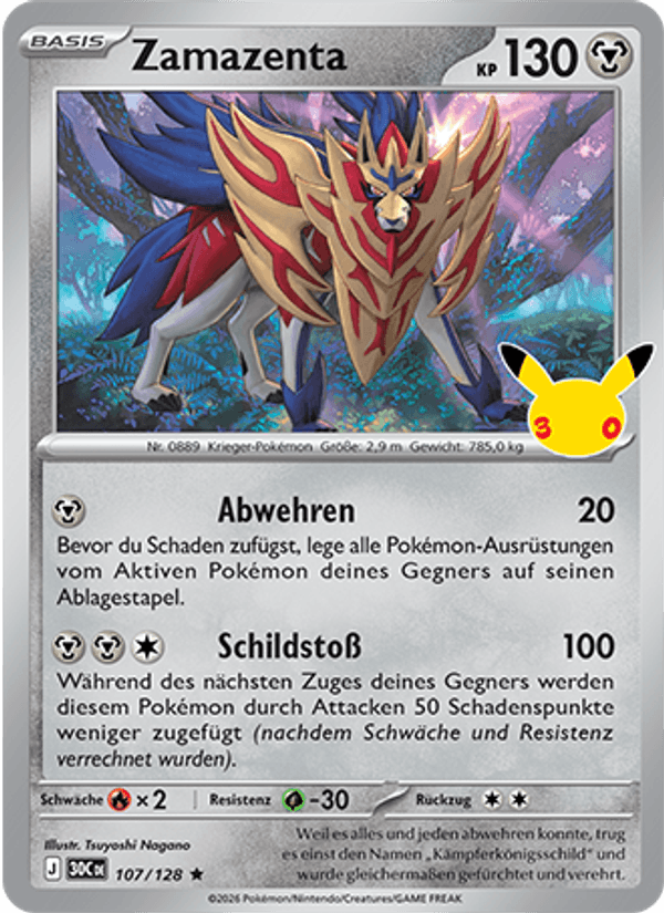 Zamazenta 107 — 30 Jahre (German Pokémon TCG card)