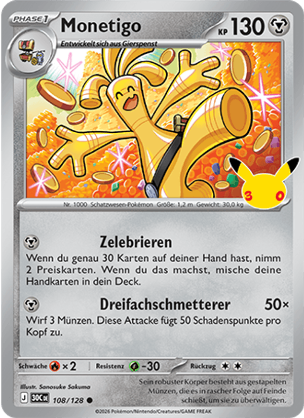 Monetigo 108 — 30 Jahre (German Pokémon TCG card)