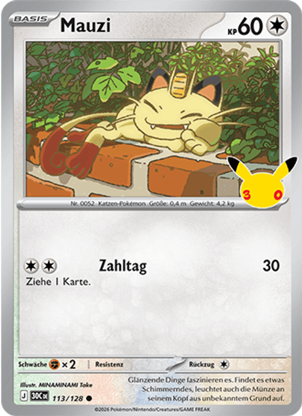 Mauzi 113 — 30 Jahre (German Pokémon TCG card)