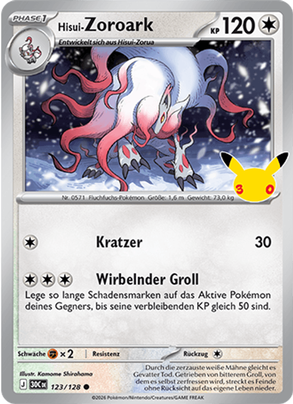 Hisui-Zoroark 123 — 30 Jahre (German Pokémon TCG card)