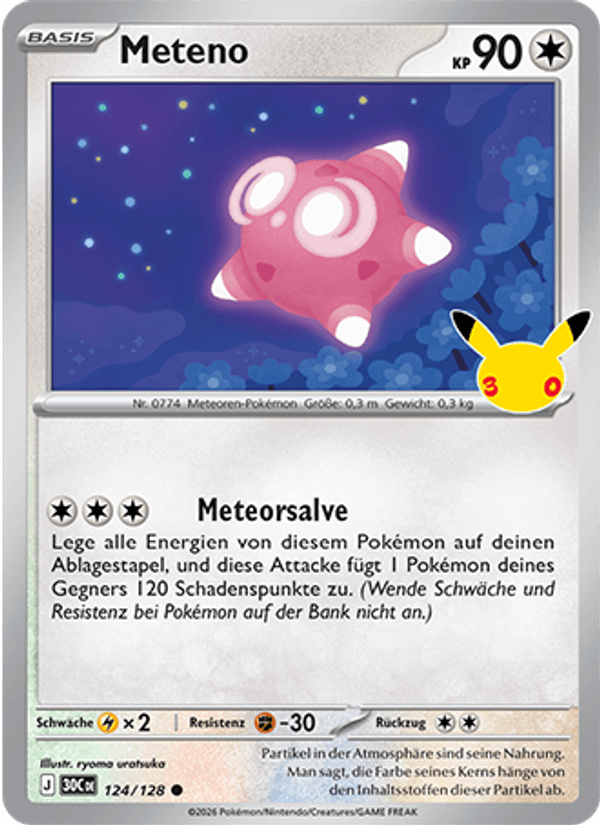 Meteno 124 — 30 Jahre (German Pokémon TCG card)
