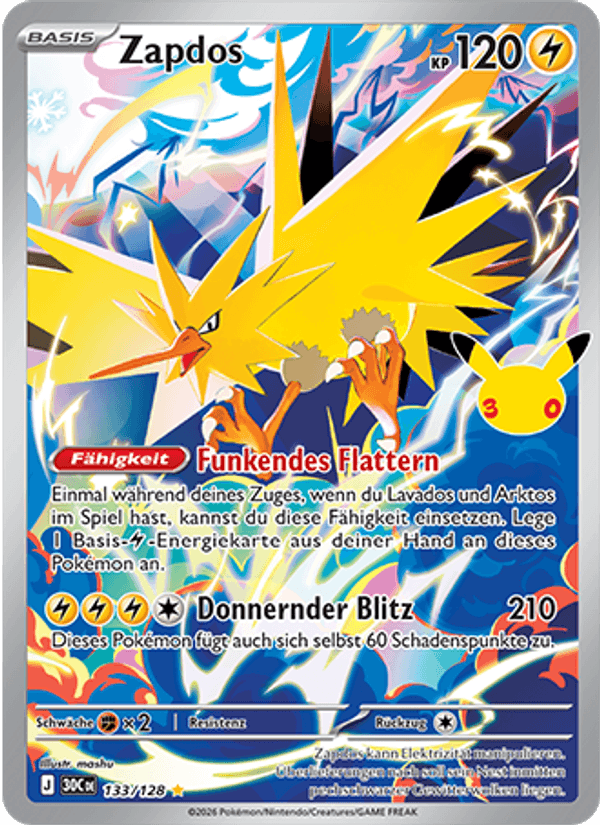 Zapdos 133 — 30 Jahre (German Pokémon TCG card)