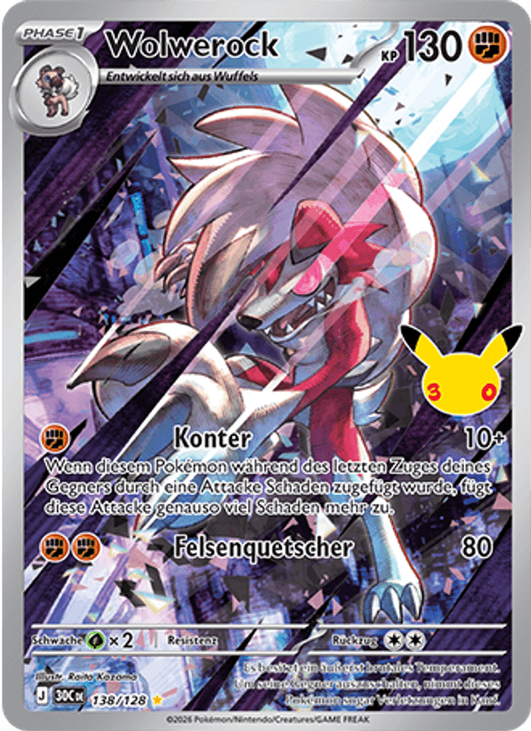 Wolwerock 138 — 30 Jahre (German Pokémon TCG card)