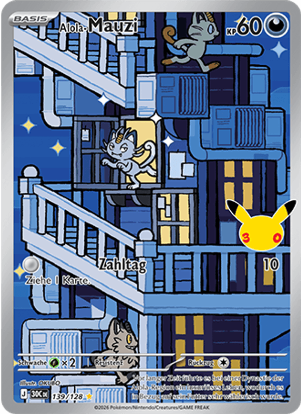 Alola-Mauzi 139 — 30 Jahre (German Pokémon TCG card)