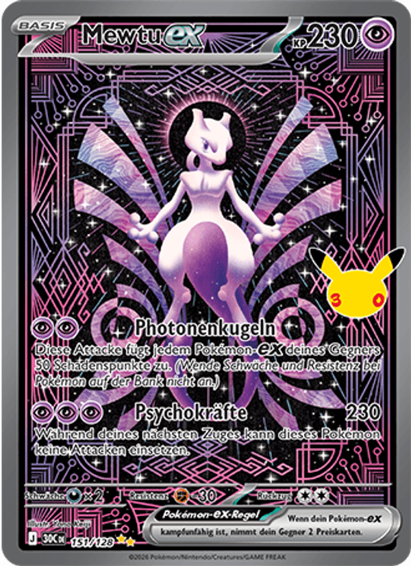 Mewtu-ex 151 — 30 Jahre (German Pokémon TCG card)