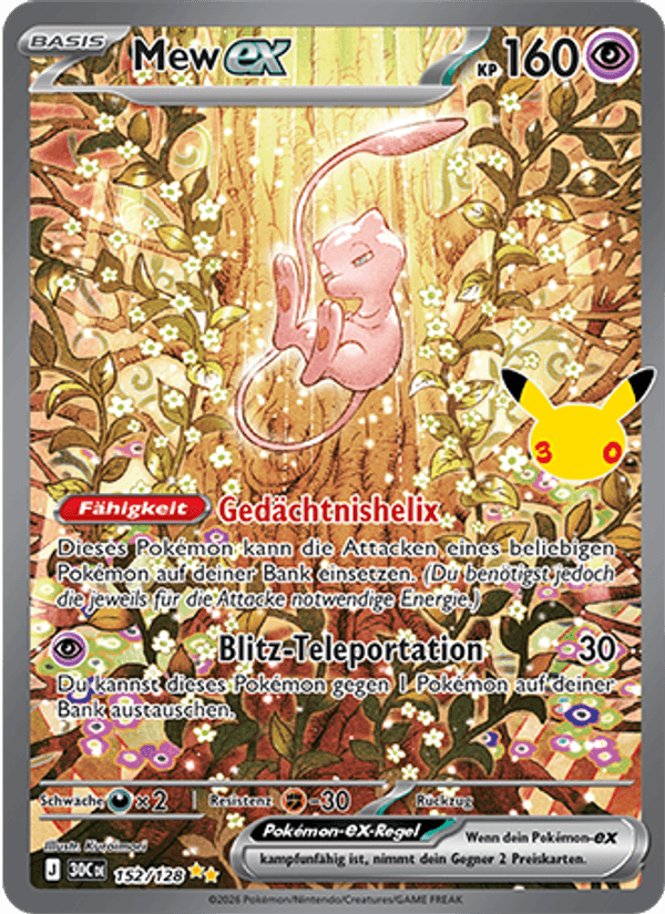Mew-ex 152 — 30 Jahre (German Pokémon TCG card)