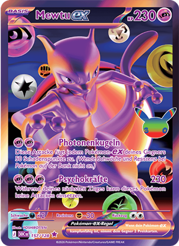 Mewtu-ex 157 — 30 Jahre (German Pokémon TCG card)