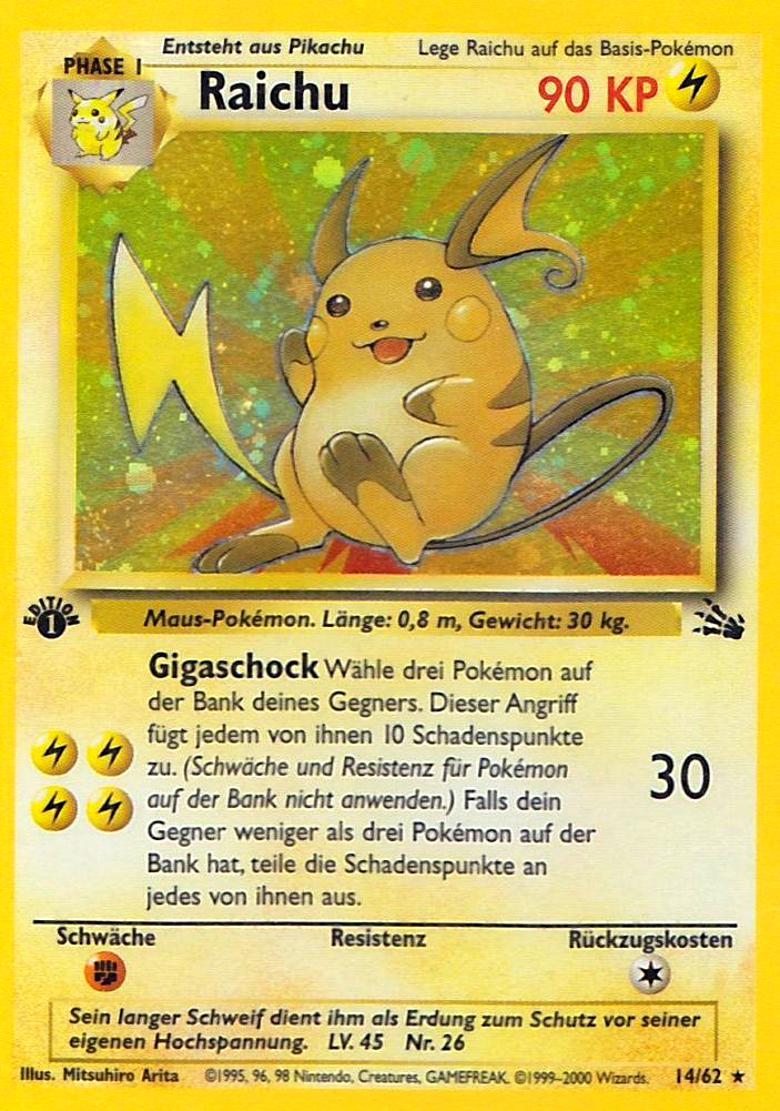 Raichu 14 — Fossil (German Pokémon TCG card)