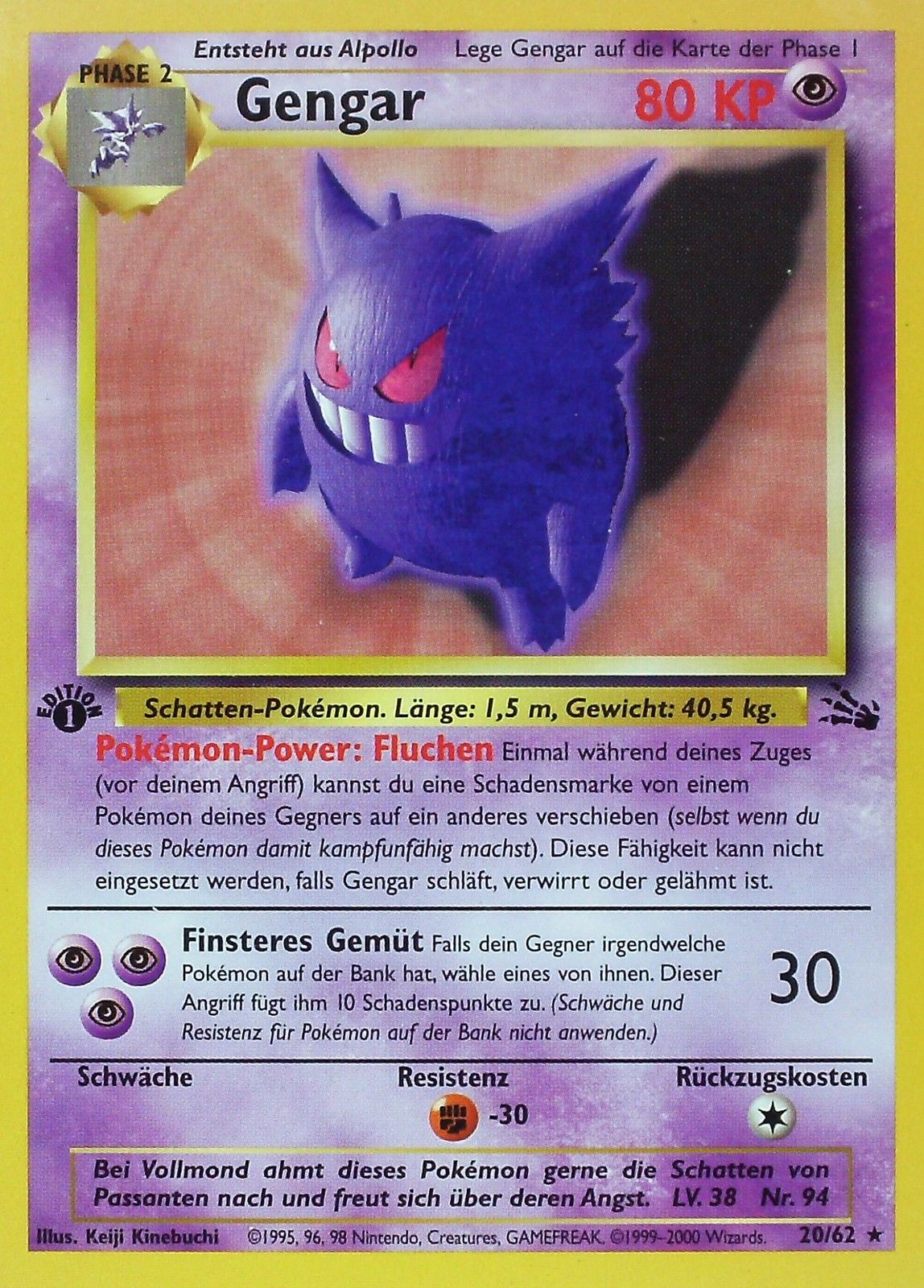 Gengar 20 — Fossil (German Pokémon TCG card)